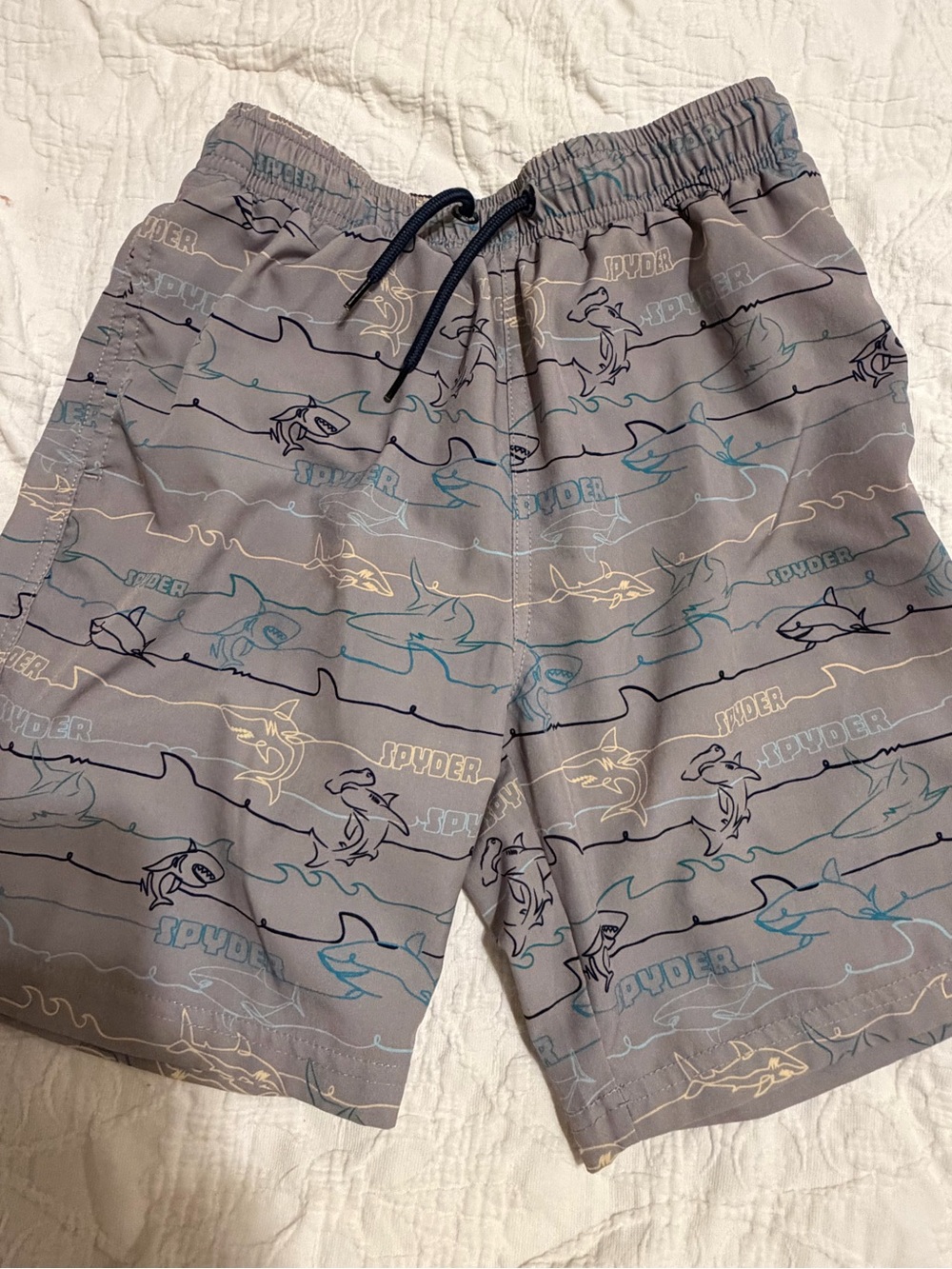2 for$6✨Boys' Gray Shark Print Swim Shorts, Size S (Age 7/8)